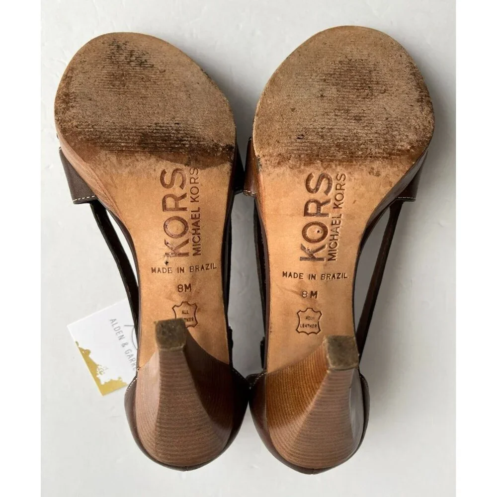 Michael Kors Brown Woven Strappy Wooden Heels, Size 8 (US)